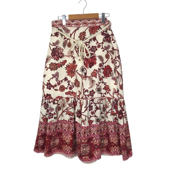 House Of Harlow 1960 Floral Boho Linen Blend Midi Skirt Size M - Picture 3 of 10